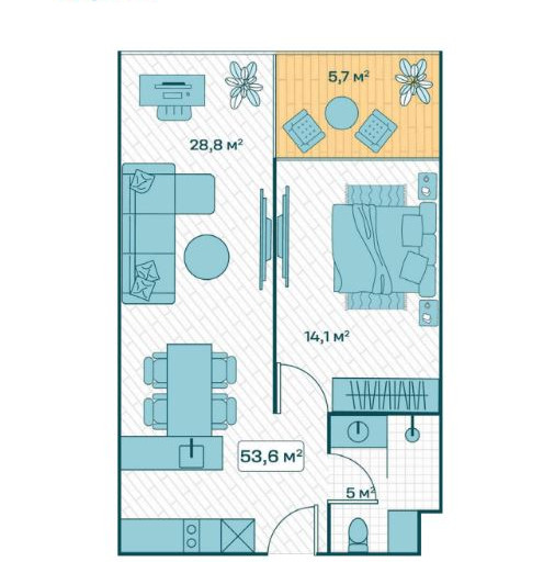 Sun Hills Lakeside, 1 Bedroom - 53.6 m²